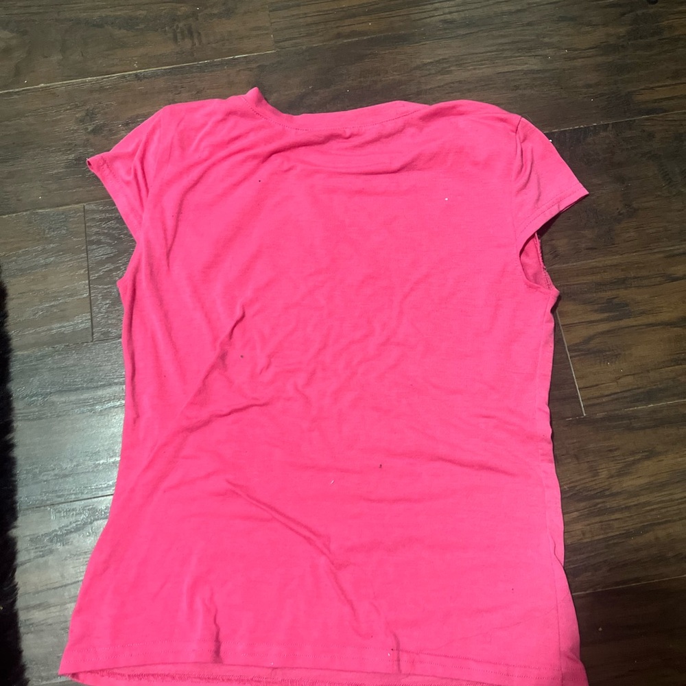 y2k xs - s tight cropped t shirt bright pink with design